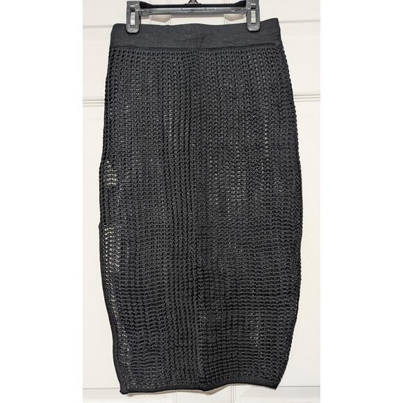 Halara Skirt Womens Small Black Crochet Knit Midi Swim Cover Up High Slit Beach - Picture 7 of 8